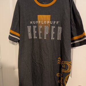 Wizarding World of Harry Potter Hufflepuff Keeper Gray Orange Ringer Tee 2XL